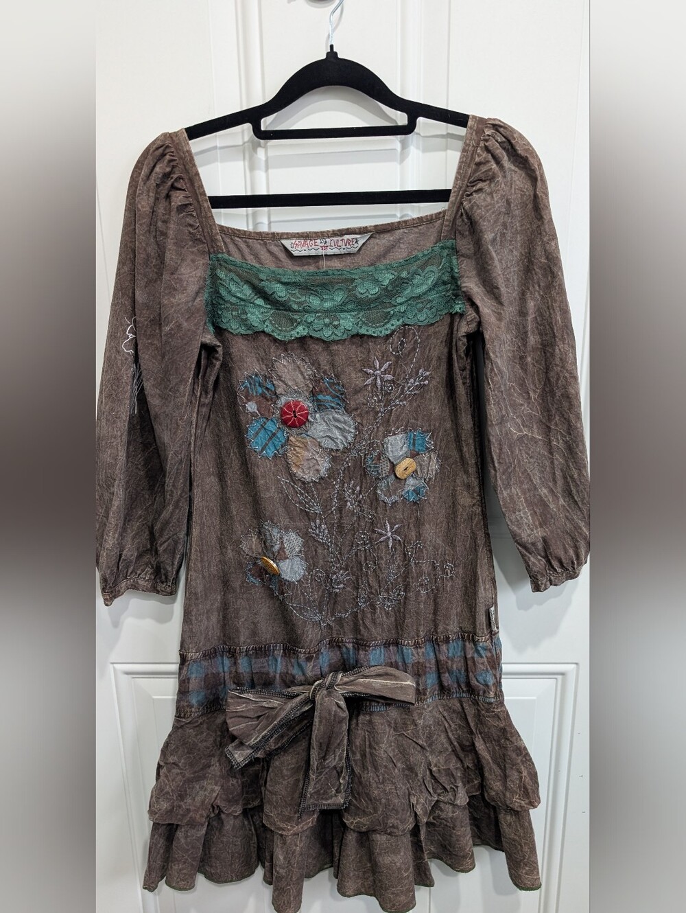 Savage Culture Vintage Boho Patchwork Mini Dress / Tunic - Size 8 Ptp 16" - Picture 9 of 9
